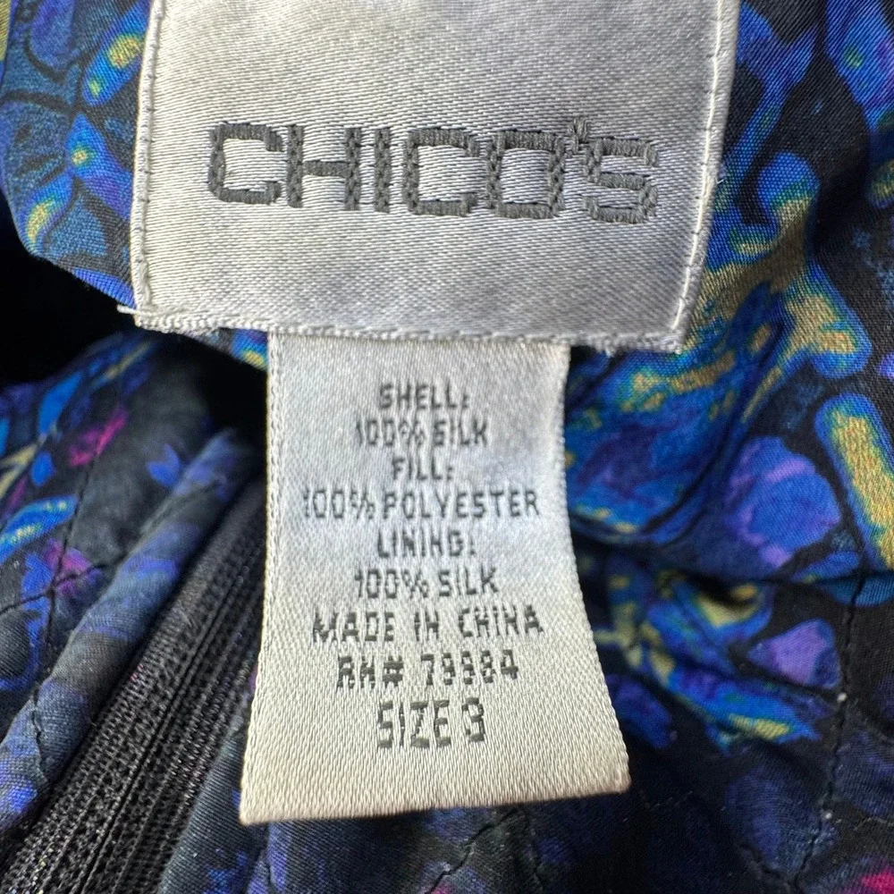 Chico's 3 Quilted Silk Bomber Jacket Women Size XL Full Zip Art to Wear Eclectic - Picture 2 of 12